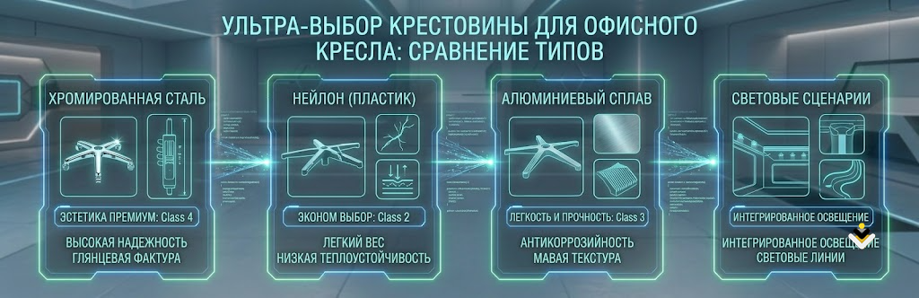 замена пластиковой крестовины у офисного кресла на металлическую хромированную