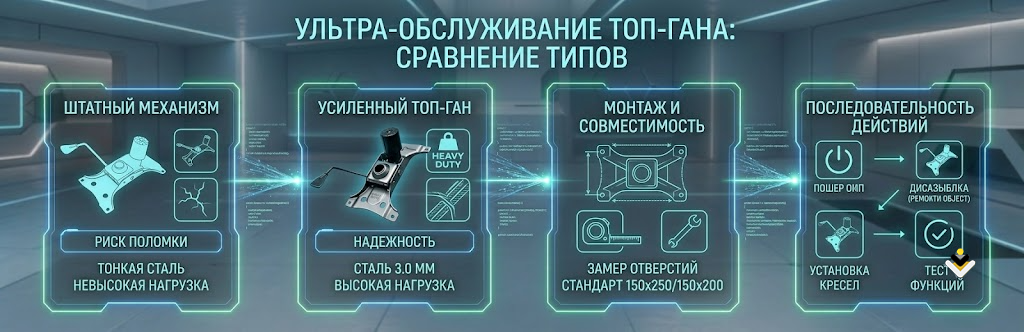 ремонт компьютерного кресла с заменой топ гана на усиленый