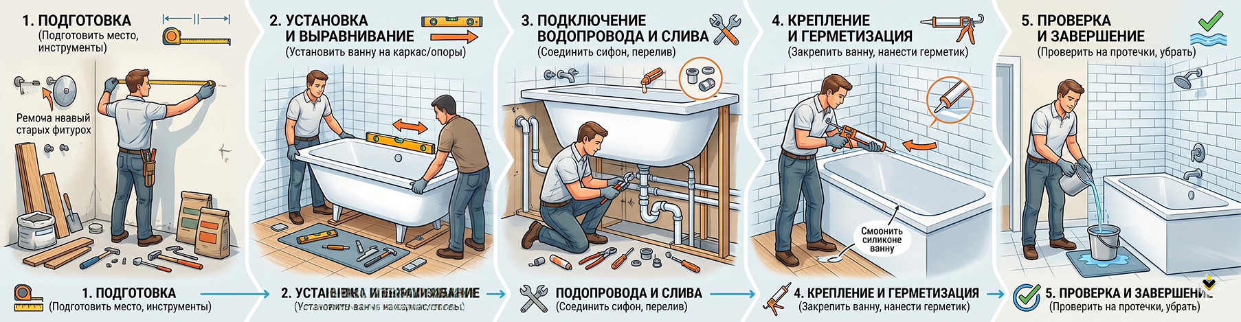 Схема и способы установить ванную
